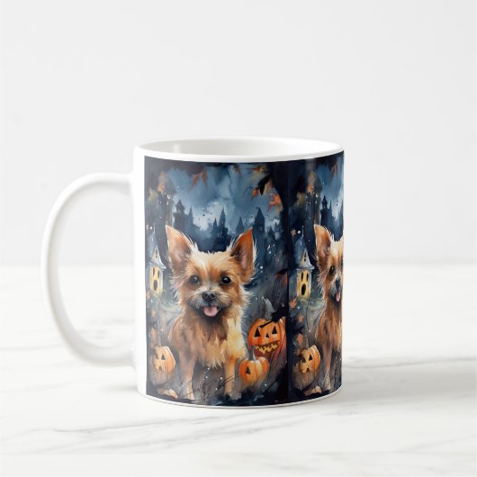 Halloween Australian Terrier met pomkins Scary Koffiemok (Links)