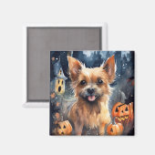 Halloween Australian Terrier met pomkins Scary Magneet (Voorkant / Achterkant)