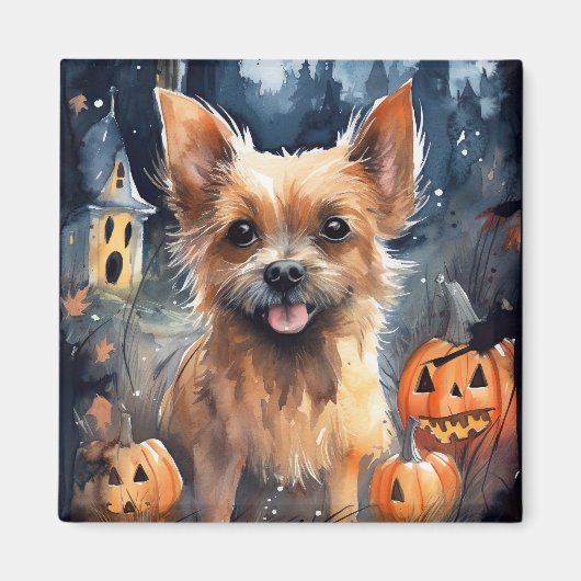 Halloween Australian Terrier met pomkins Scary Magneet (Voorkant)