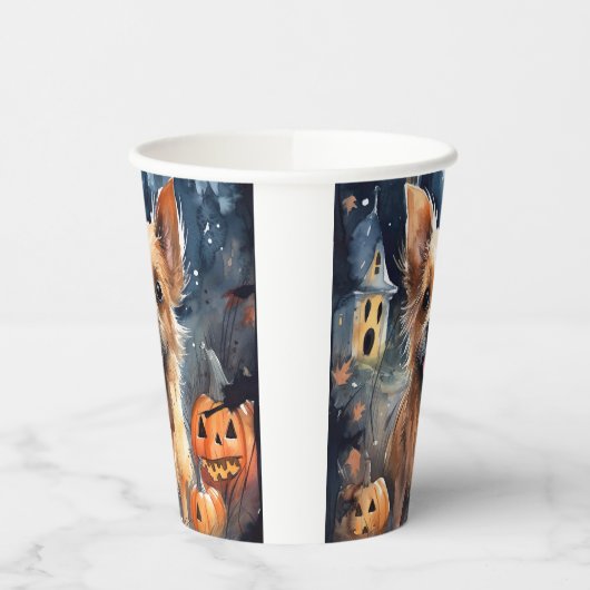Halloween Australian Terrier met pomkins Scary Papieren Bekers (Links)