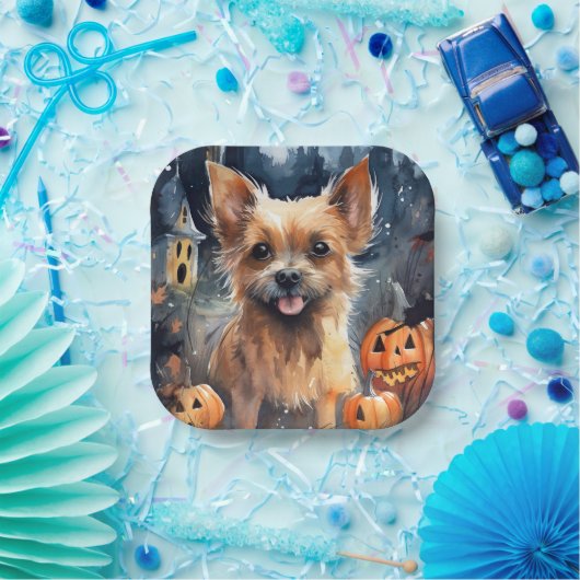 Halloween Australian Terrier met pomkins Scary Papieren Bordje (Feest)