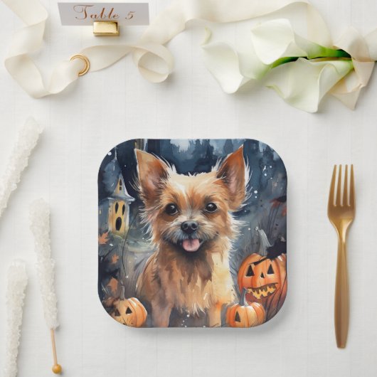 Halloween Australian Terrier met pomkins Scary Papieren Bordje (Huwelijk)