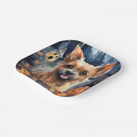 Halloween Australian Terrier met pomkins Scary Papieren Bordje (Gebogen)