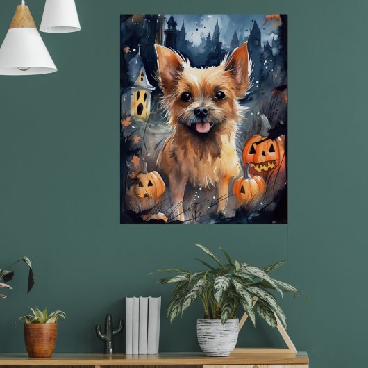 Halloween Australian Terrier met pomkins Scary Poster (Woonkamer 1)