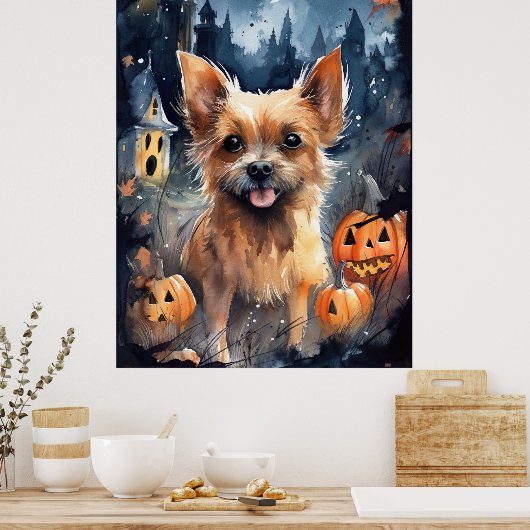 Halloween Australian Terrier met pomkins Scary Poster (Keuken)