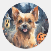 Halloween Australian Terrier met pomkins Scary Ronde Sticker (Voorkant)