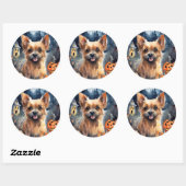 Halloween Australian Terrier met pomkins Scary Ronde Sticker (Vel)