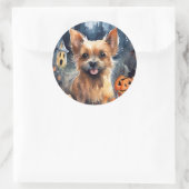 Halloween Australian Terrier met pomkins Scary Ronde Sticker (Tas)