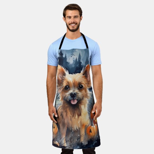 Halloween Australian Terrier met pomkins Scary Schort (Gedragen)