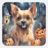 Halloween Australian Terrier met pomkins Scary Vierkante Sticker (Voorkant)