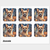 Halloween Australian Terrier met pomkins Scary Vierkante Sticker (Vel)