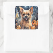 Halloween Australian Terrier met pomkins Scary Vierkante Sticker (Tas)