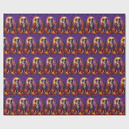 Halloween Australische herder hond pompoenen eng Cadeaupapier (Vlak)