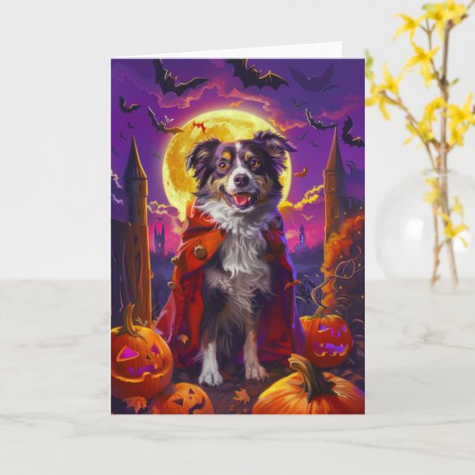 Halloween Australische herder hond pompoenen eng Kaart (Gele Bloem)