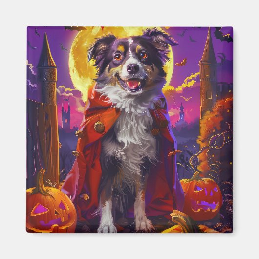 Halloween Australische herder hond pompoenen eng Magneet (Voorkant)