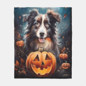 Halloween Australische Herder met Pompoenen Eng Fleece Deken (Voorkant)