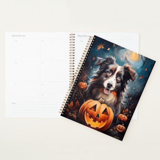 Halloween Australische Herder met Pompoenen Eng Planner (Display)