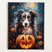 Halloween Australische Herder met Pompoenen Eng Planner (Voorkant)