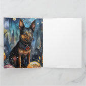 Halloween Australische Kelpie Met Pompoenen Eng Kaart (Binnen)