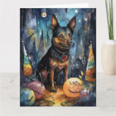 Halloween Australische Kelpie Met Pompoenen Eng Kaart (Voorkant)
