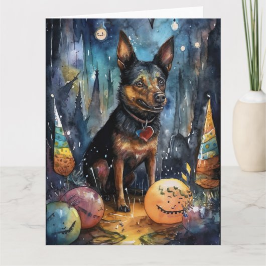 Halloween Australische Kelpie Met Pompoenen Eng Kaart (Voorkant)