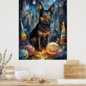 Halloween Australische Kelpie Met Pompoenen Eng Poster (Keuken)