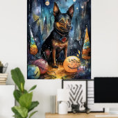 Halloween Australische Kelpie Met Pompoenen Eng Poster (Thuiskantoor)