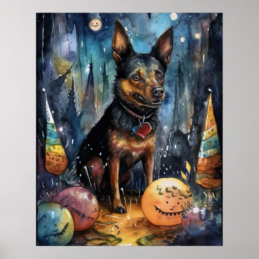 Halloween Australische Kelpie Met Pompoenen Eng Poster (Voorkant)