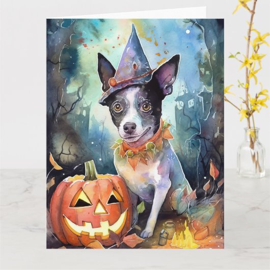 Halloween Australische Rundvee Met Pompoenen Griez Kaart (Gele Bloem)