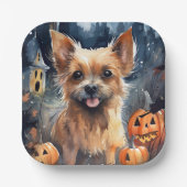 Halloween Australische Terriër Met Pompoenen Eng Papieren Bordje (Voorkant)