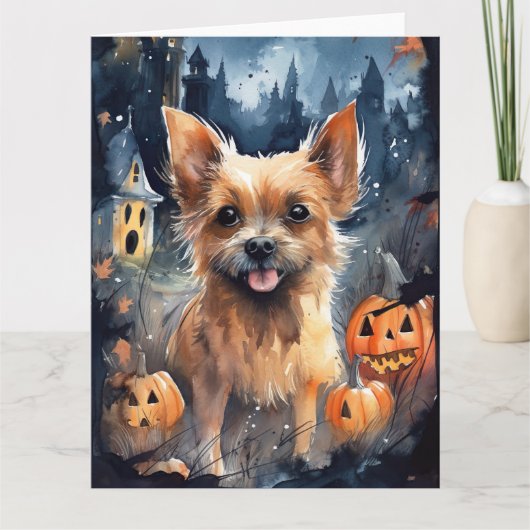 Halloween Australische Terriër Met Pompoenen Griez Kaart (Voorkant)