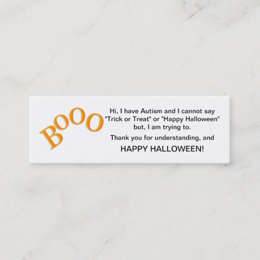 Halloween Autism Trick or treat Cards Boo Mini Visitekaartje (Voorkant)