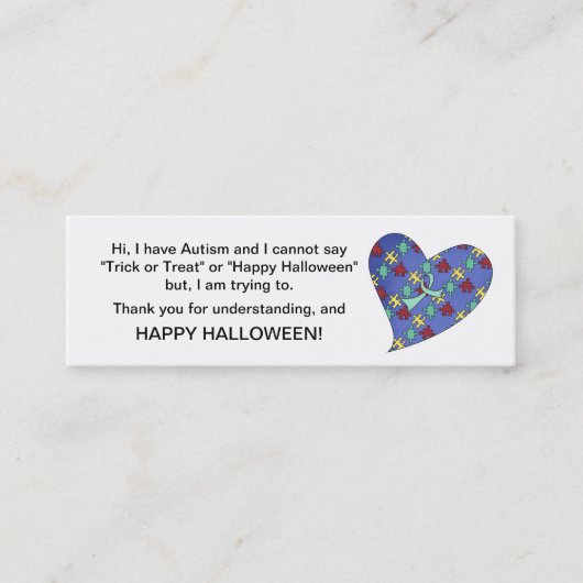 Halloween Autism Trick or treat Cards Heart Mini Visitekaartje (Voorkant)