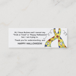 Halloween Autism Trick or treat Kaart Ribbon 3 Mini Visitekaartje