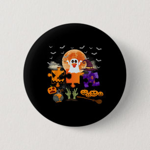 Halloween Autisme Bewustzijn Spooky Puzzel Ontwerp Ronde Button 5,7 Cm