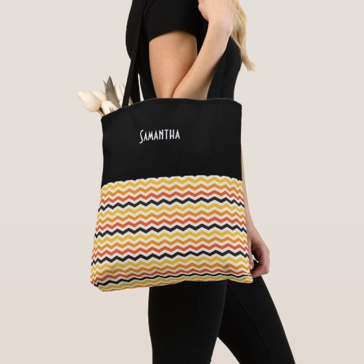 Halloween Autumn Chevron Fall Colors Black Name Tote Bag (Dichtbij)