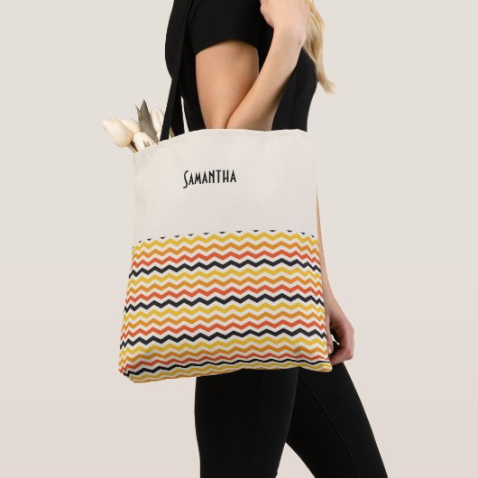 Halloween Autumn Chevron Fall Colors White Name Tote Bag (Dichtbij)