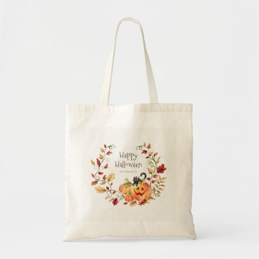 Halloween Autumn Foliage, Black Cat and Pumpkins Tote Bag (Voorkant)