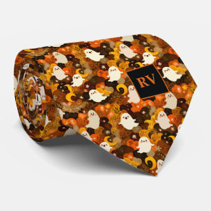 Halloween Autumn Ghost Monogrammed Stropdas