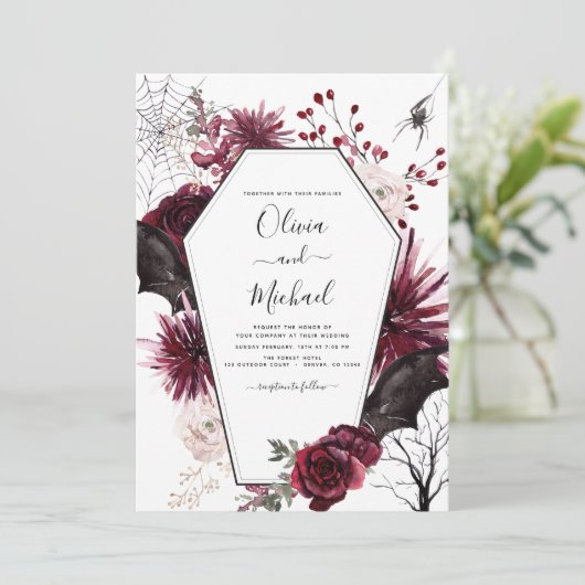 Halloween Autumn Herfst Dark Wedding Invitation Kaart (Staand voorkant)