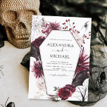Halloween Autumn Herfst Dark Wedding Invitation Kaart<br><div class="desc">Op 31 oktober 2010 is de Herfst van de Halloween  Dark Waterverf Burgundy Wedding Invitations on Black background inbegrepen: haunting and eng elegant script typografie met moderne Flowers en Bat Wings voor de speciale feestdag van de Creepy Wedding Day.</div>