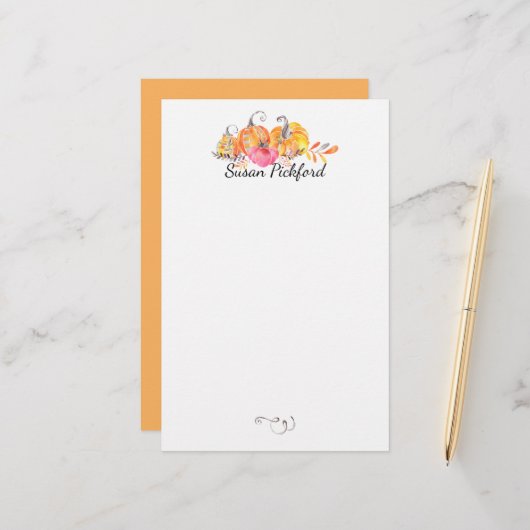 Halloween Autumn Herfst Pumpkins Waterverf Paint Briefpapier (Voorkant / Achterkant in situ)