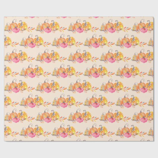 Halloween Autumn Herfst Pumpkins Waterverf Paint Cadeaupapier (Vlak)