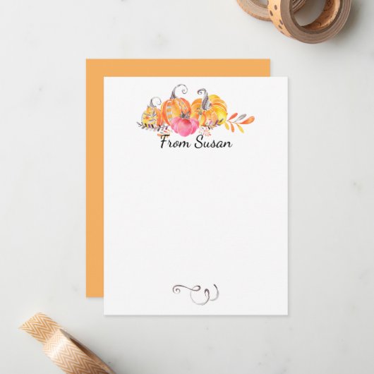 Halloween Autumn Herfst Pumpkins Waterverf Paint Notitiekaartje (Voorkant / Achterkant in situ)