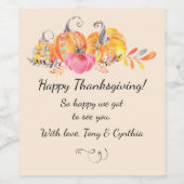 Halloween Autumn Herfst Pumpkins Waterverf Paint Wijn Etiket (Enkel label)