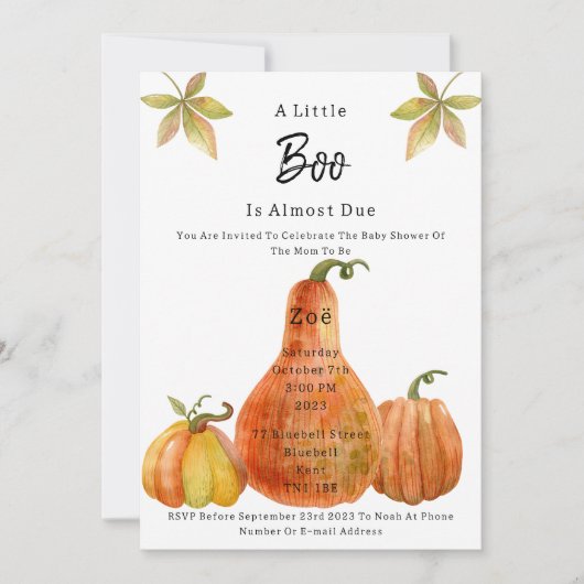 Halloween Autumn Pumpkin Babyshower Invitation Kaart (Voorkant)