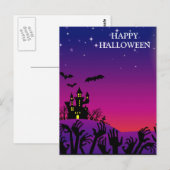 Halloween avond met heksenuil vleermuizen briefkaart (Voorkant / Achterkant)