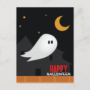 Halloween avond, spookcartoon briefkaart