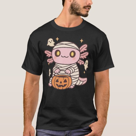 Halloween Axolotl Witch Mummy Kawaii Ghost Pumpkin T-shirt (Voorkant)