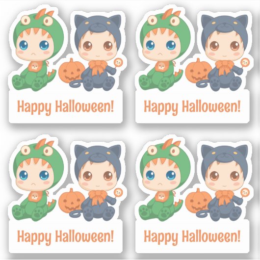 Halloween Babies Black Cat Dragon Custom Text 4 Sticker (Voorkant)
